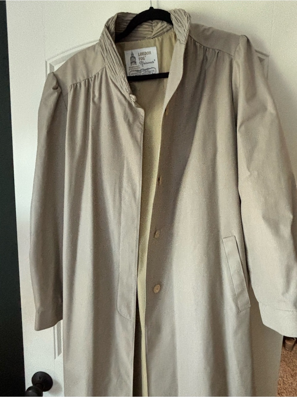 London Fog Light Beige Trench Coat with Stand Collar
